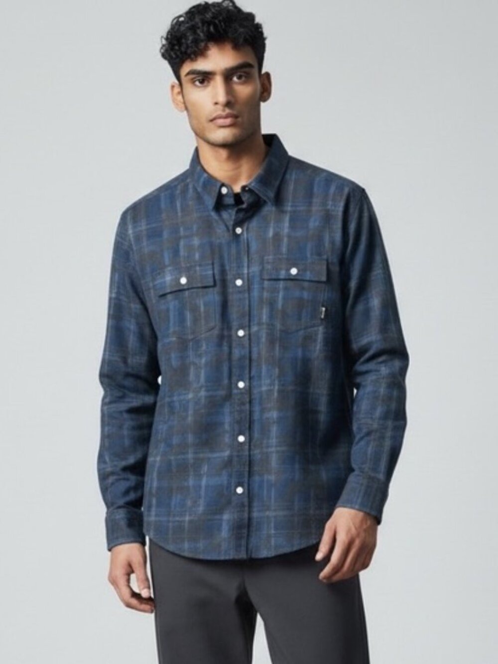 ** Diamond Supply Blue Camo Plaid Button Front Double Collar Oxford Shirt Size M
